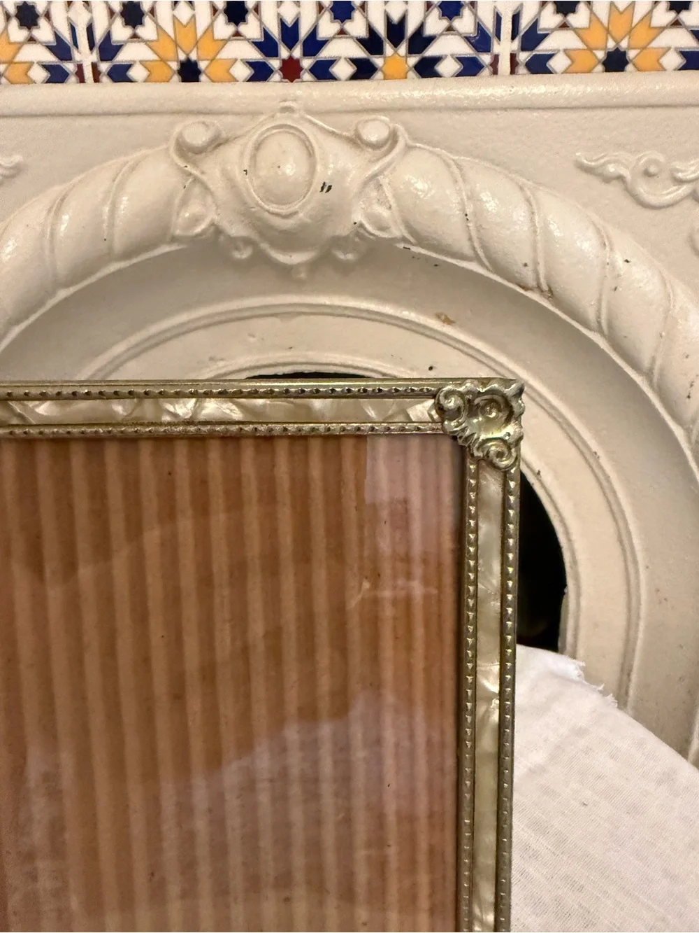 Mid Century Brass and Faux Mother of Pearl 5x7” Picture Photo Frame